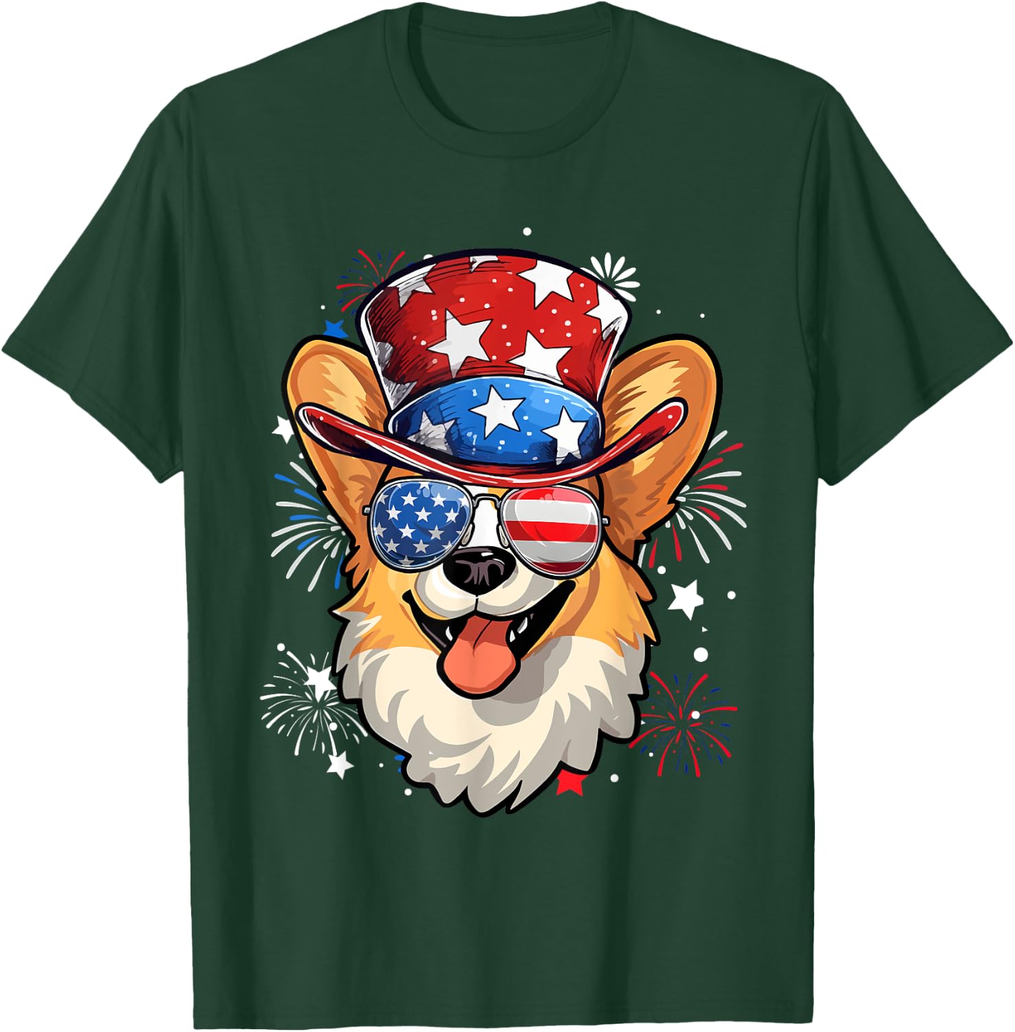 Pembroke Welsh Corgi Patriotic USA Flag 4th Of July Dog T-Shirt - T-Shirt | Forest