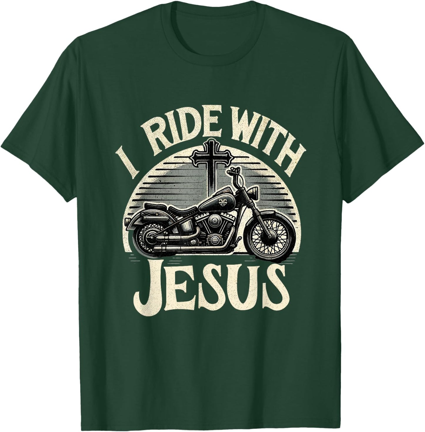 Faithful Flair I Ride With Jesus Motorcycle Christian , Small, Black T-Shirt - T-Shirt | Forest