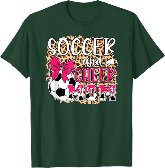 Soccer And Cheer Mom Leopard Cheerleader & Soccer Player Mom T-Shirt - T-Shirt | Forest