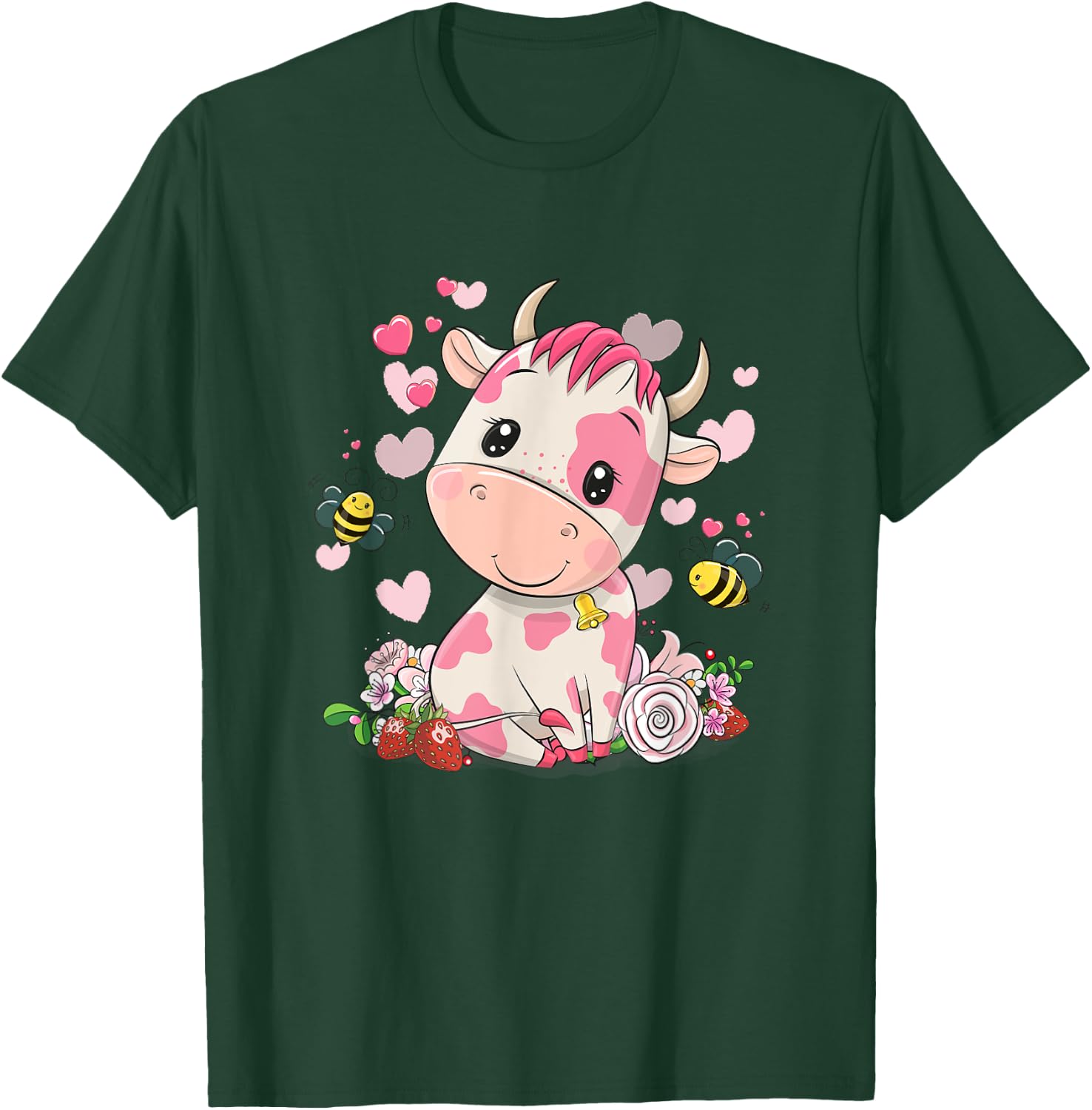 Strawberry Cow, Cute Cow, Pink Cow Pet T-Shirt - T-Shirt | Forest