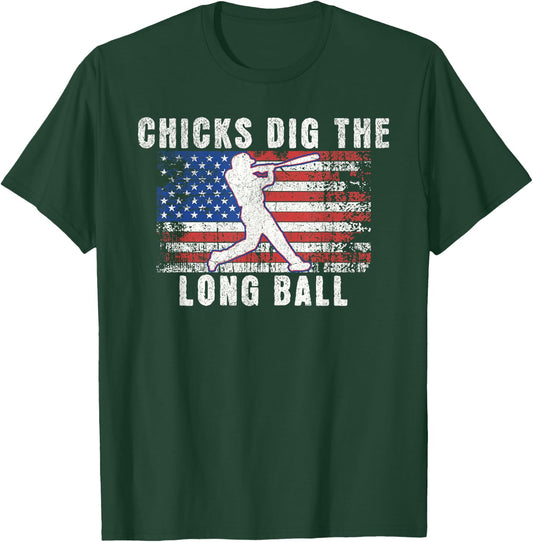Funny Baseball Chicks Dig The Long Ball USA Flag Men T-Shirt - T-Shirt | Forest