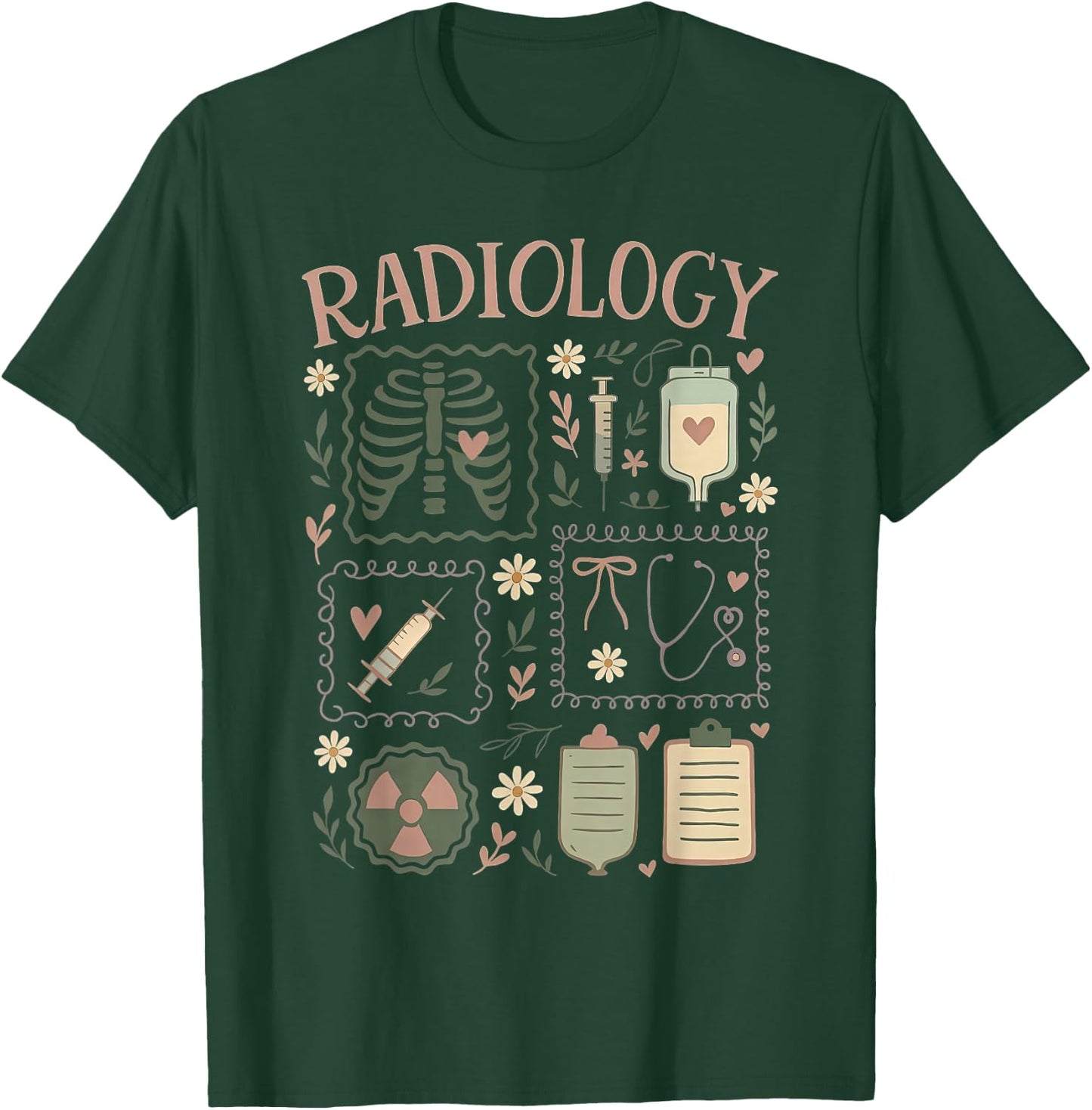Retro Radiology Floral Stamp X-ray Radiologic Technologist T-Shirt - T-Shirt | Forest