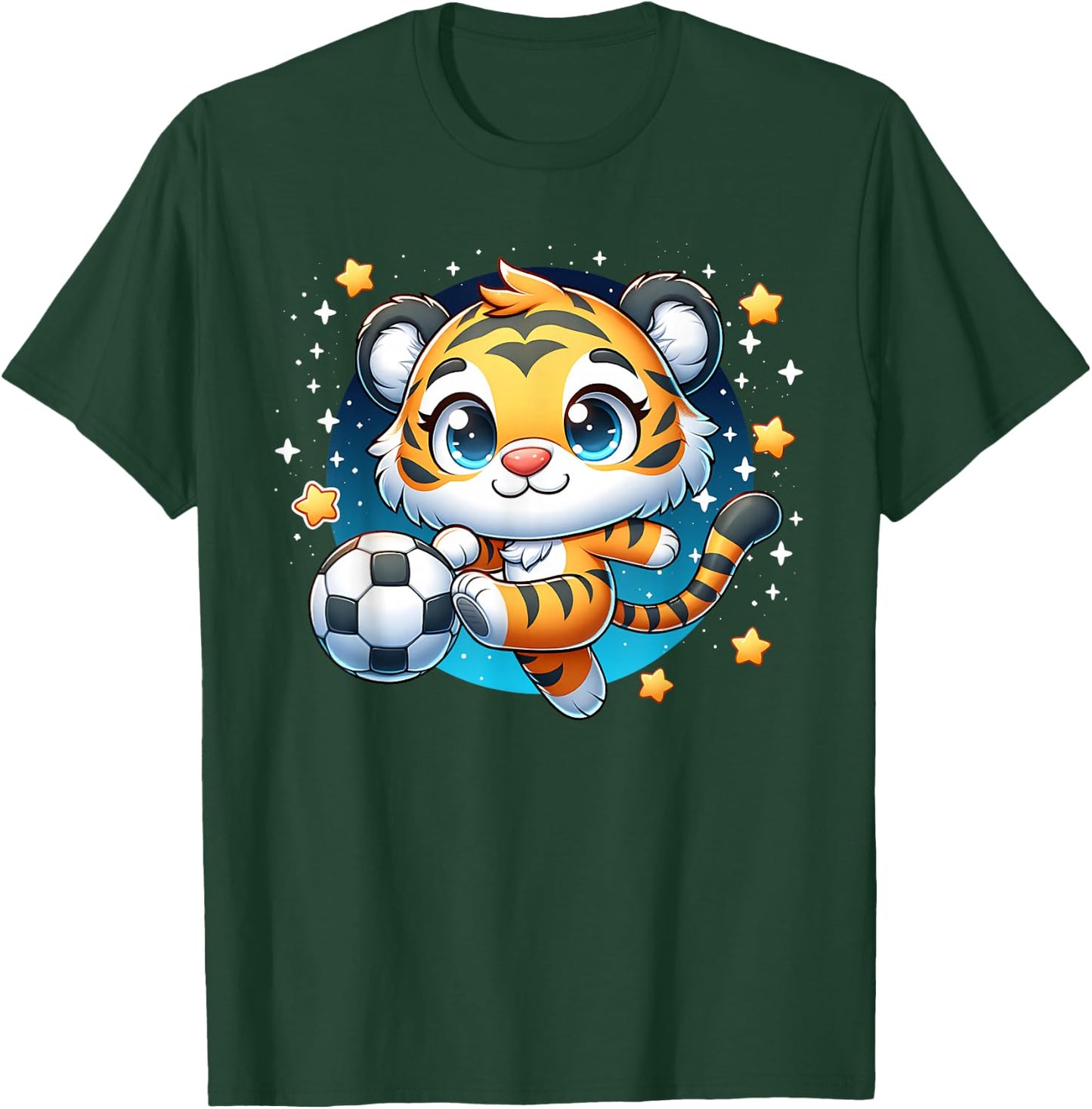 Tiger Soccer Player Kicking Soccer Ball Cute Kids Graphic T-Shirt - T-Shirt | Forest