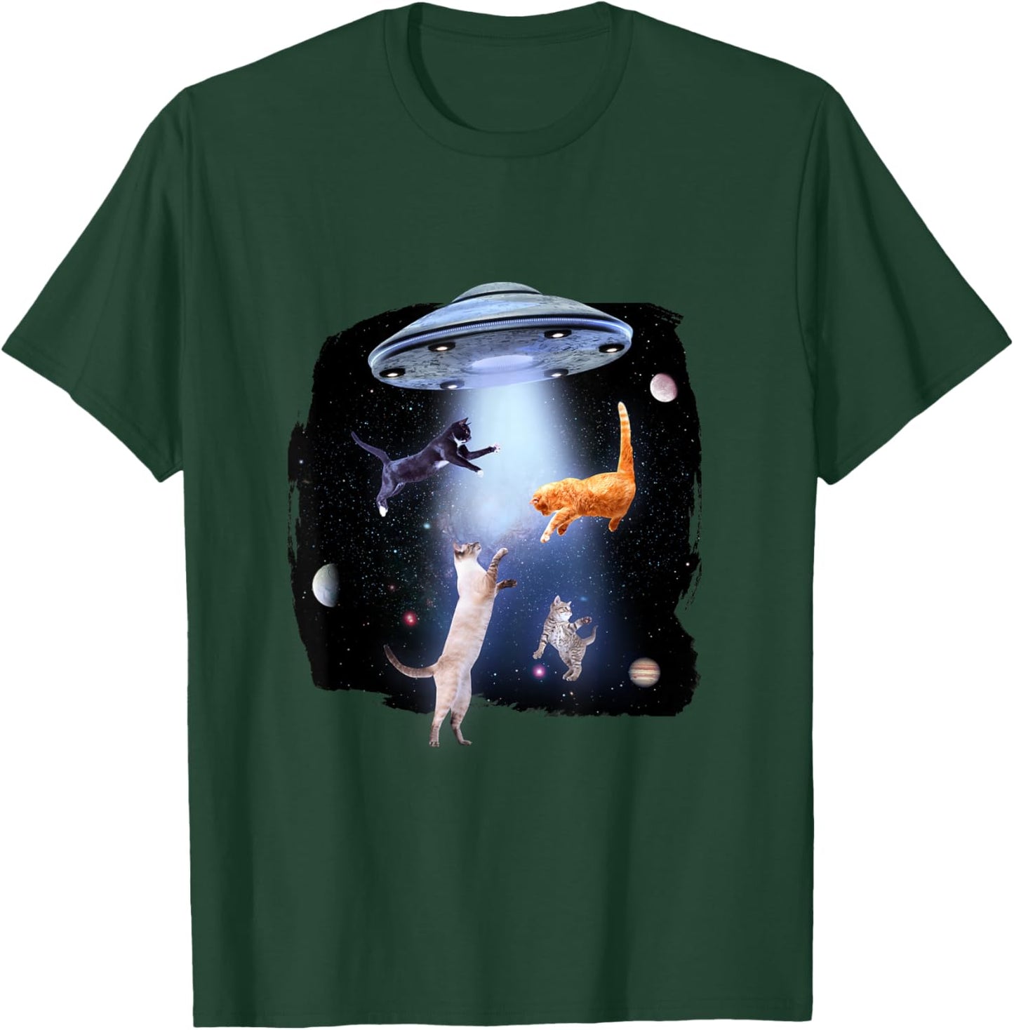 Cat with Alien and Ufo T-Shirt - T-Shirt | Forest