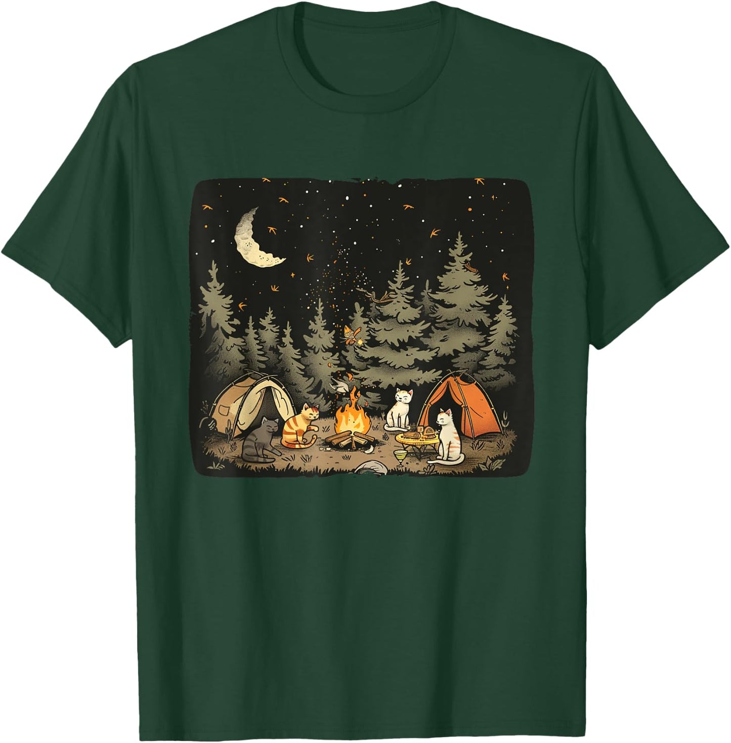 Camping Cat Costume for funny Adventures in Nature Women Kids T-Shirt - T-Shirt | Forest