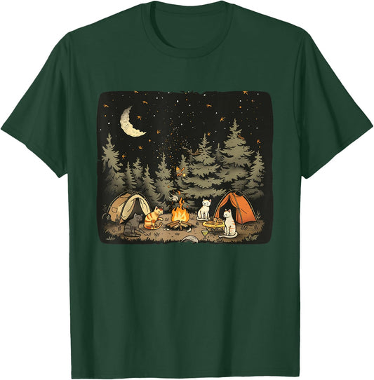Camping Cat Costume for funny Adventures in Nature Women Kids T-Shirt - T-Shirt | Forest