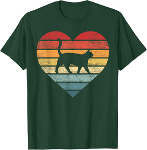 Cat Lover Gifts Vintage Pet Owner Kitty Heart Silhouette T-Shirt - T-Shirt | Forest