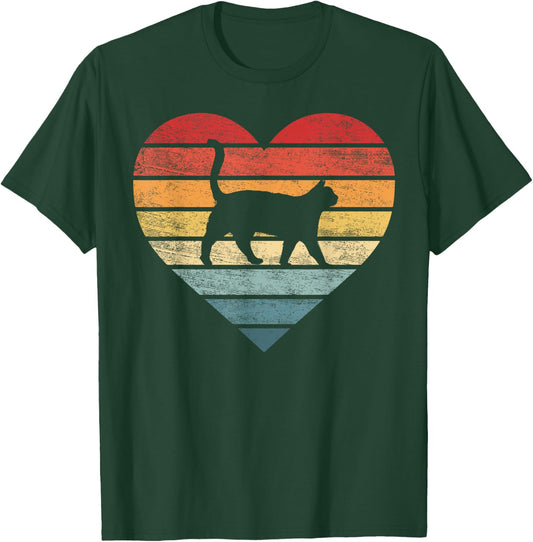Cat Lover Gifts Vintage Pet Owner Kitty Heart Silhouette T-Shirt - T-Shirt | Forest