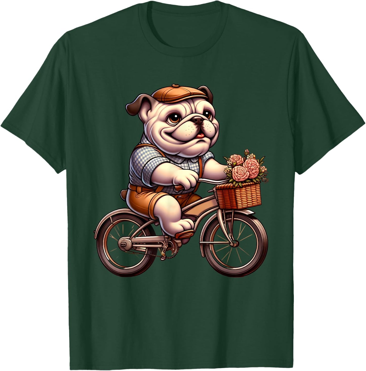 Cute English Bulldog on Bicycle Cycling Men Women Kids T-Shirt - T-Shirt | Forest