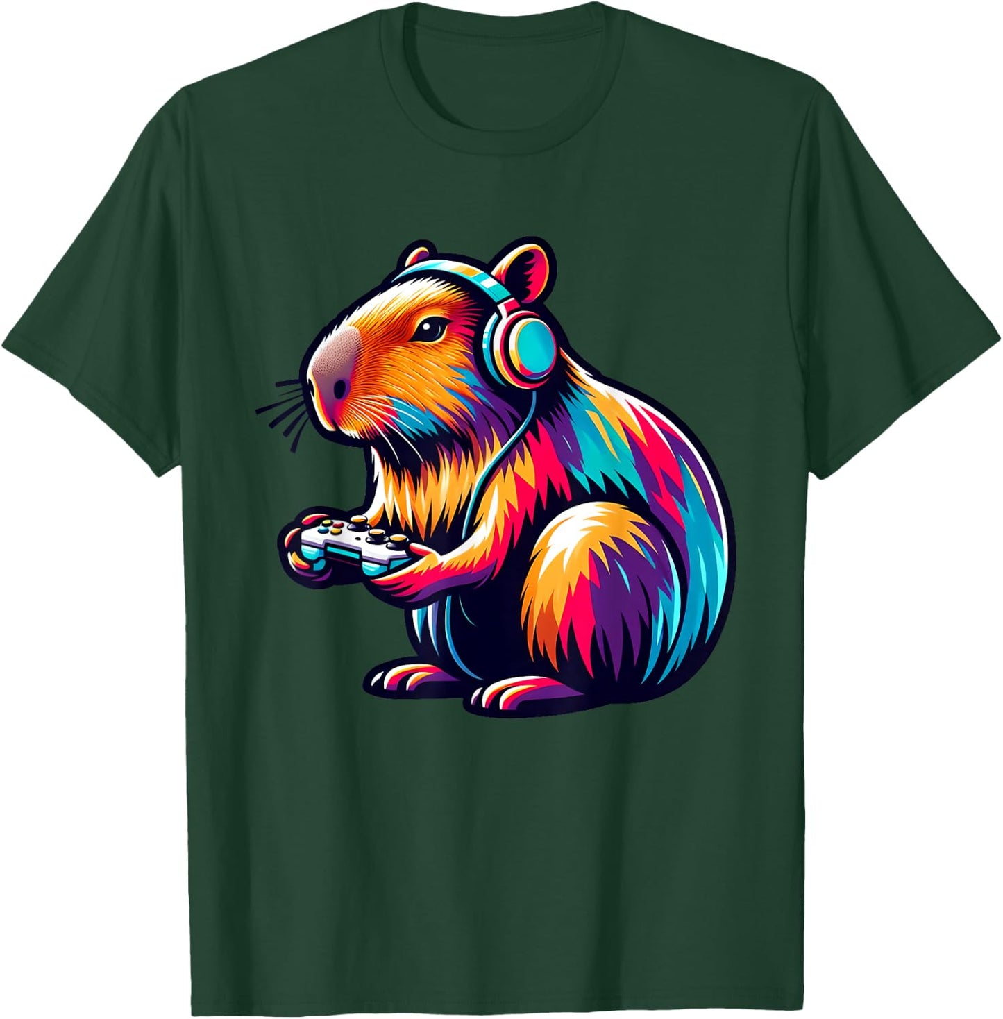 Capybara Rodent & Video Games Controller Boys Girls Kids T-Shirt - T-Shirt | Forest