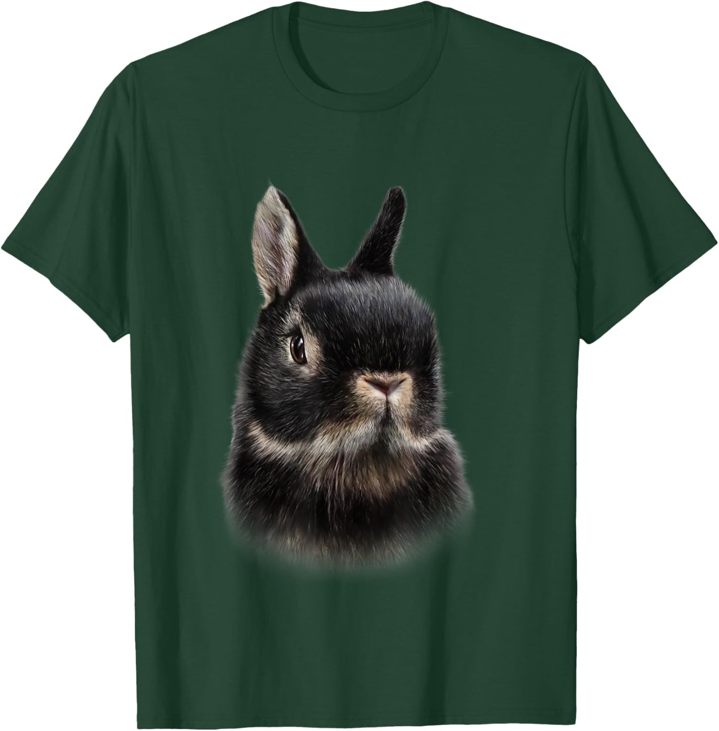 Fox Republic Design Black Netherland Dwarf Rabbit Bust Women's Adult Modern Animal Theme Cotton Polyester T-Shirt - T-Shirt | Forest