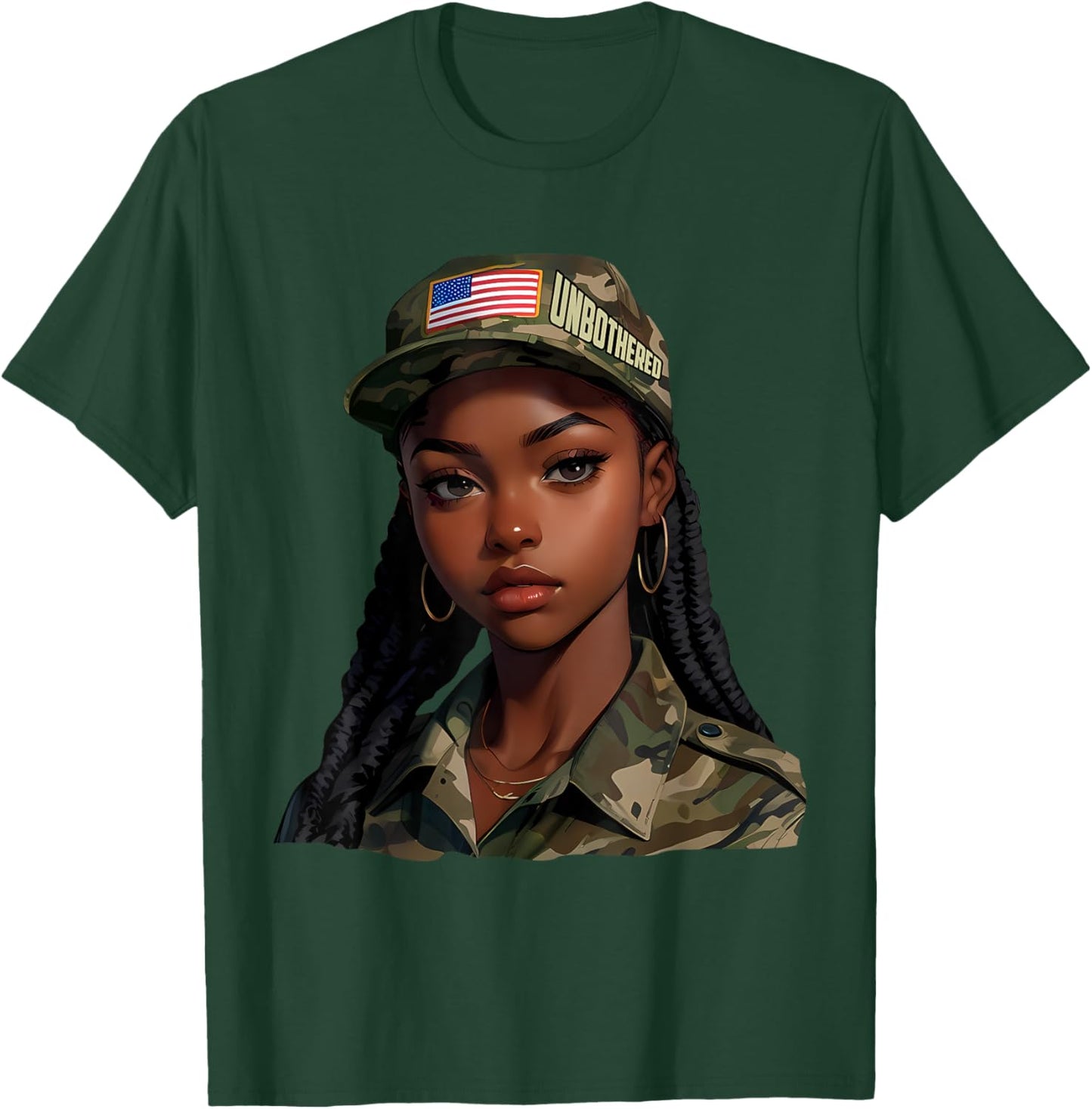 Melanin Unbothered Black Woman Locs Camo Black History Month T-Shirt - T-Shirt | Forest