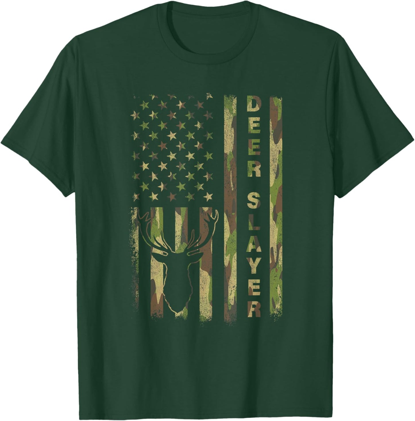 Deer Slayer Hunter Camo American Flag Hunting Lover Vintage T-Shirt - T-Shirt | Forest