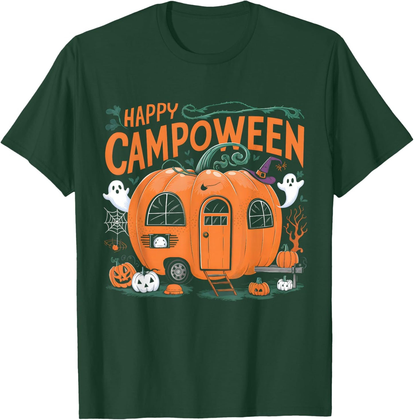 Happy Camp-O-Ween Halloween Camping Ghosts and Campfires T-Shirt - T-Shirt | Forest