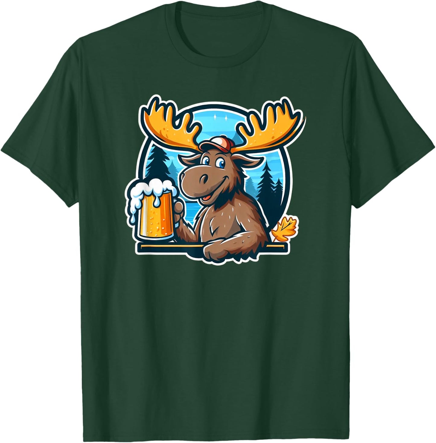Moose Drinking Beer Camping Fun T-Shirt - T-Shirt | Forest