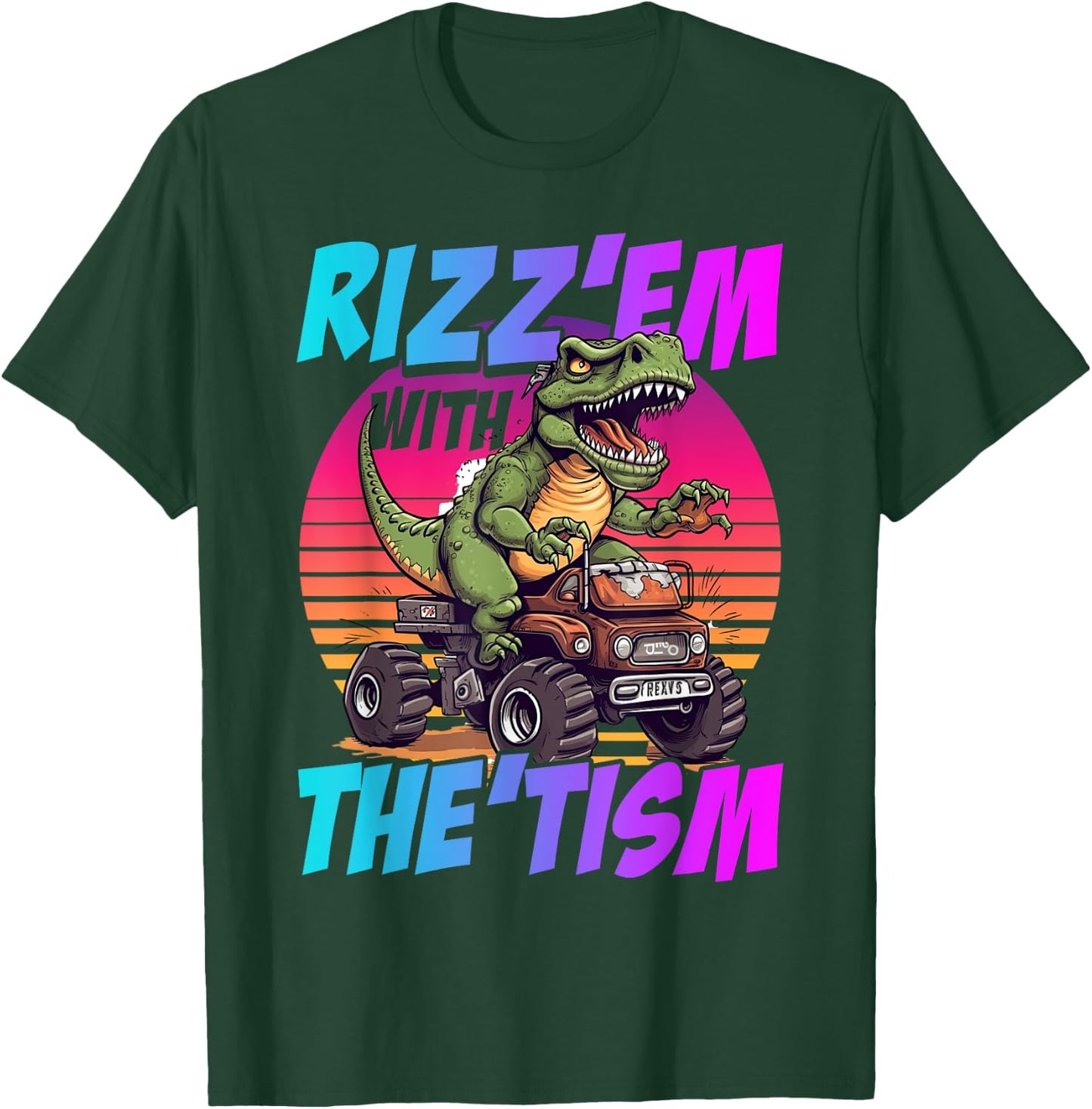 Rizz 'Em With The Tism Dinosaur T-Rex Meme Funny Autism T-Shirt - T-Shirt | Forest