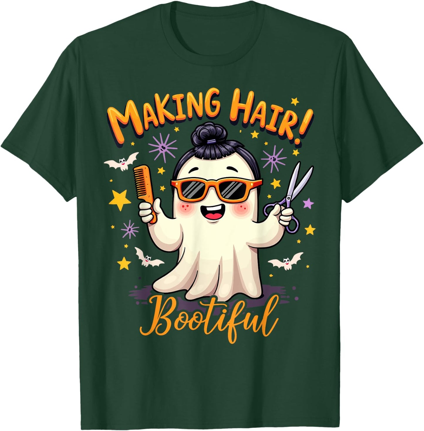 Making Hair Bootiful Ghost Funny Halloween Hairstylist T-Shirt - T-Shirt | Forest