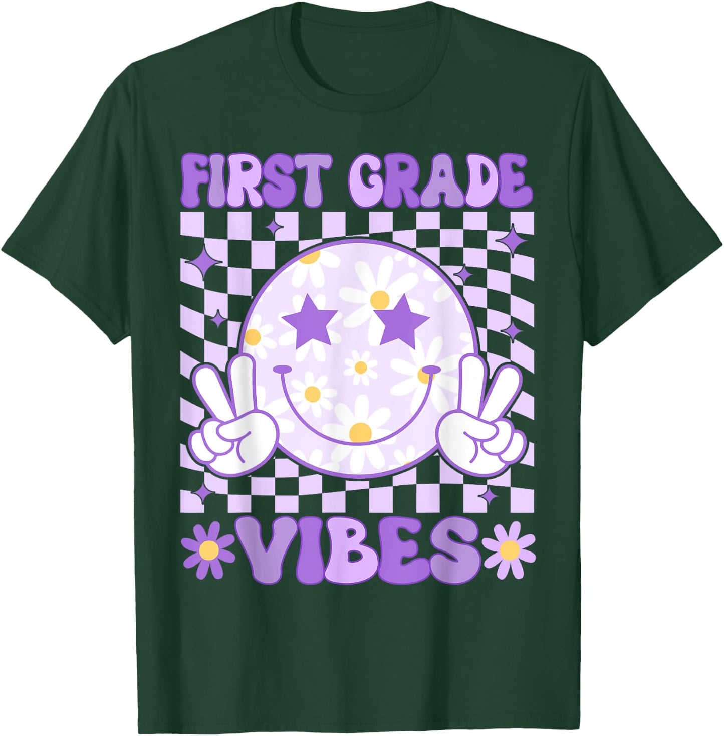 Groovy First Grade Vibes Back to School 1st Grade Teacher T-Shirt - T-Shirt | Forest
