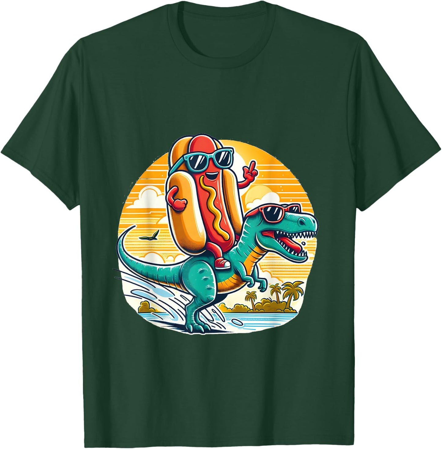 Funny T-Rex Dinosaur and Hot Dog summer vibes T-Shirt - T-Shirt | Forest