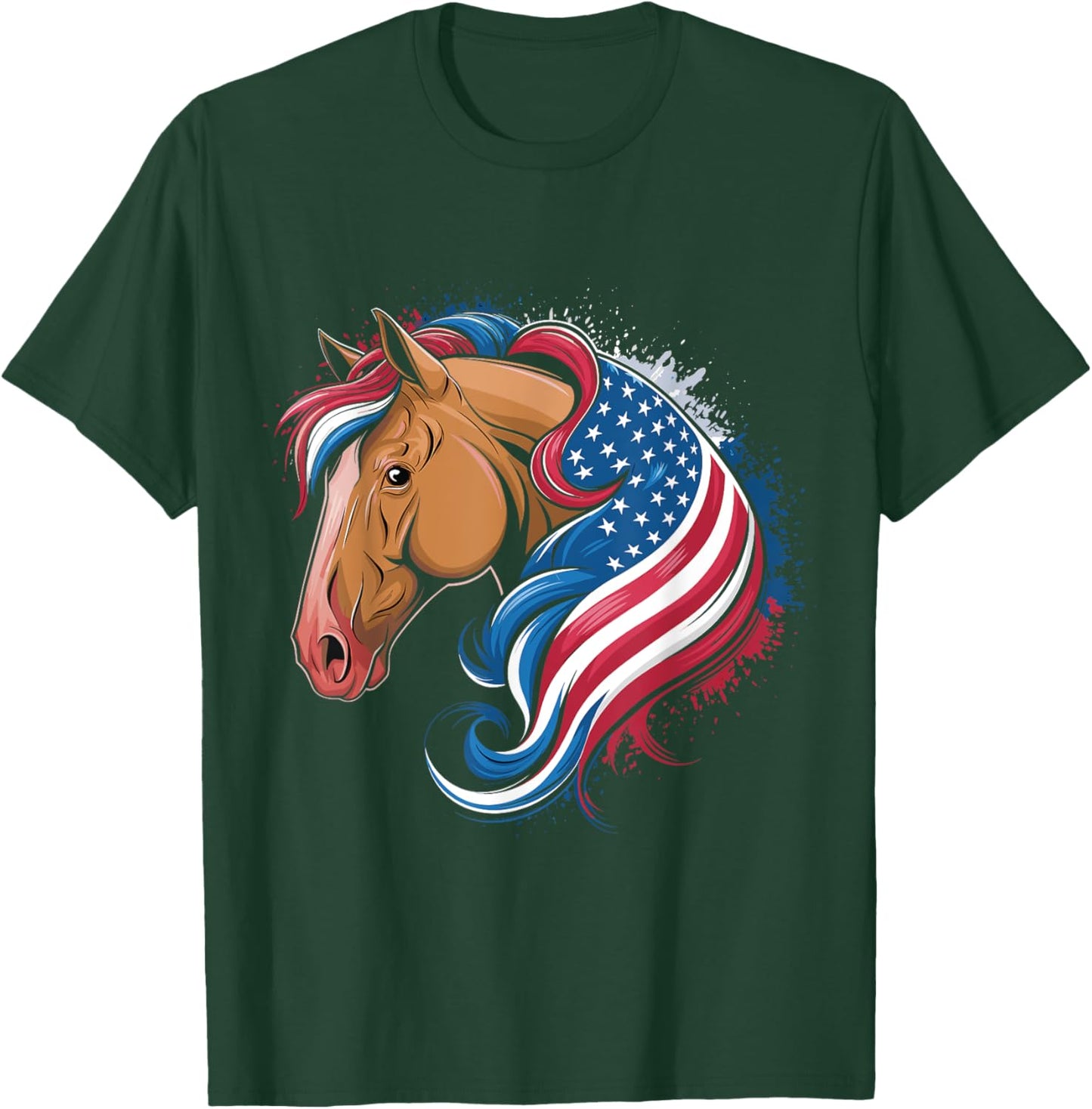 4th Of July Horse Lovers Red White And Blue American Flag T-Shirt - T-Shirt | Forest