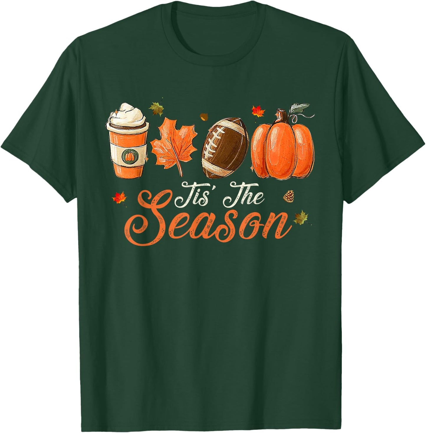 Pumpkin Spice Football Tis The Season Fall Thanksgiving T-Shirt - T-Shirt | Forest