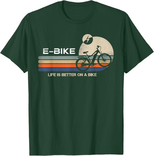 E-BIKE Retro Electric Bicycle Vintage Cycling Life is better T-Shirt - T-Shirt | Forest