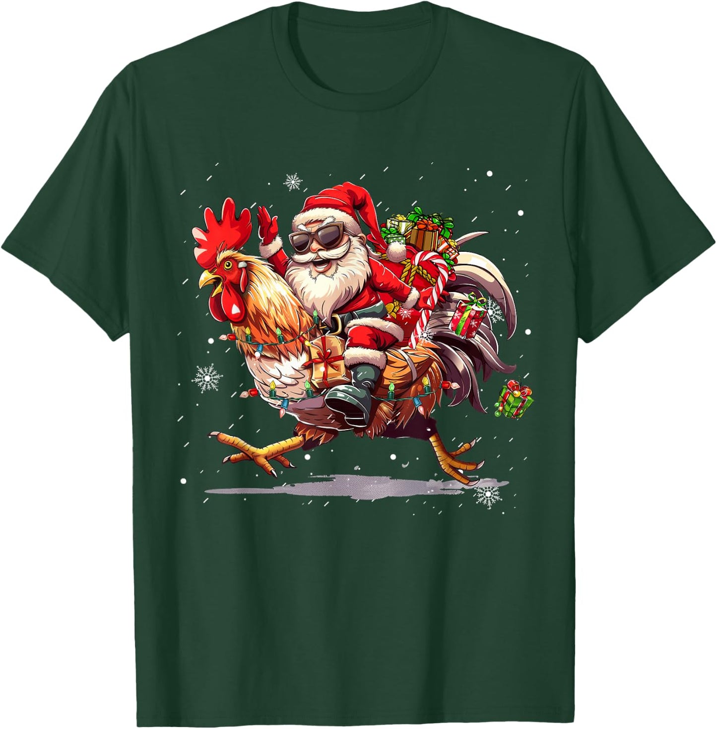 Merry Christmas 2025 Funny Santa Riding Chicken Christmas T-Shirt - T-Shirt | Forest