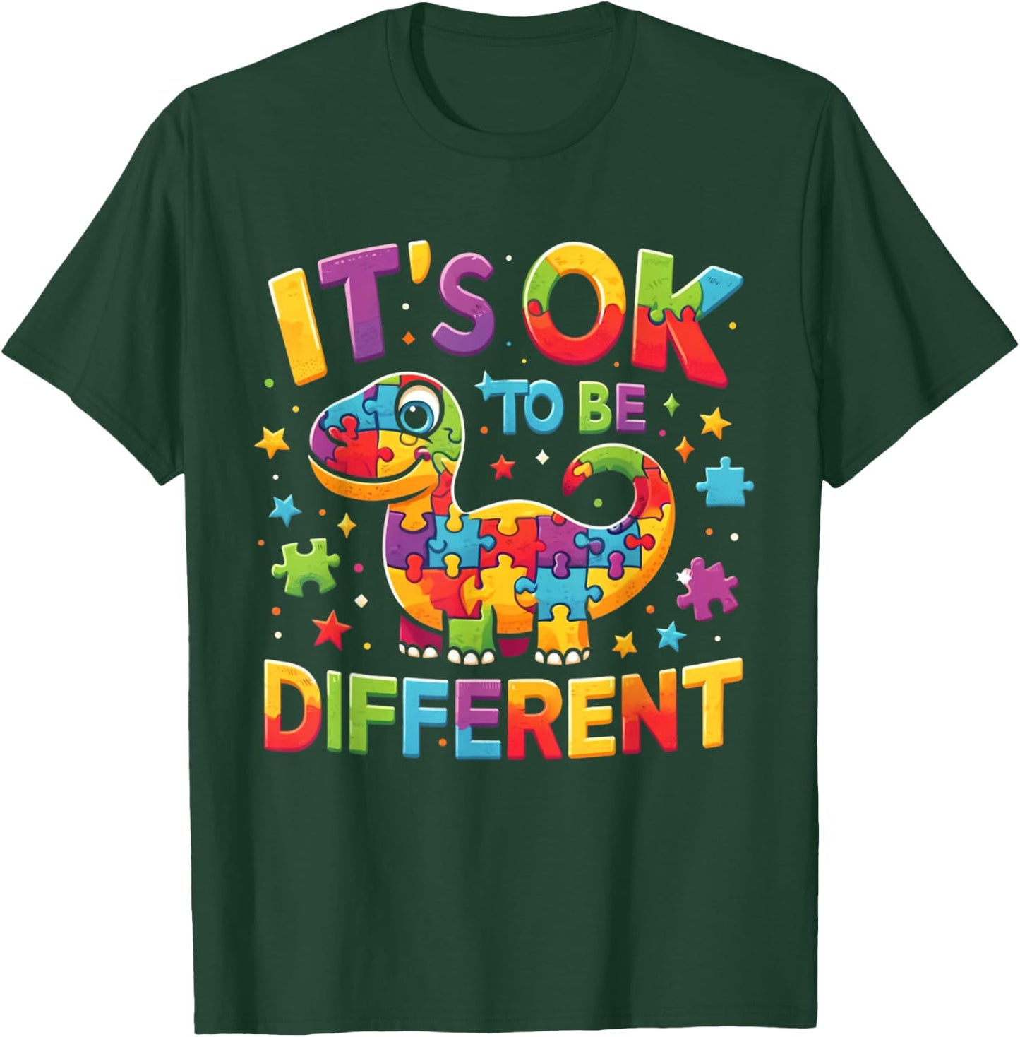 Its Ok To Be Different Autism Awareness Cute T Rex Dinosaur T-Shirt - T-Shirt | Forest