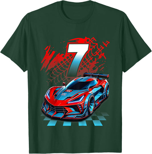 Kids 7 Year Old Race Car 7th Birthday Party Racing Racecar T-Shirt - T-Shirt | Forest