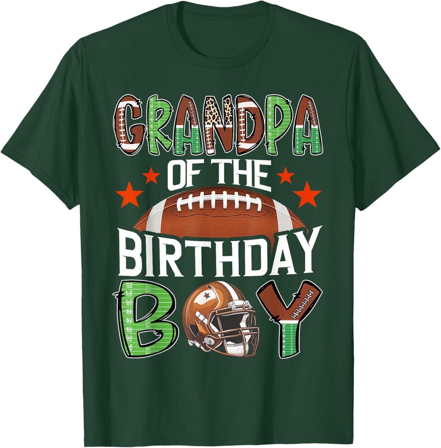 Grandpa Of The Birthday Boy Game Day Football T-Shirt - T-Shirt | Forest