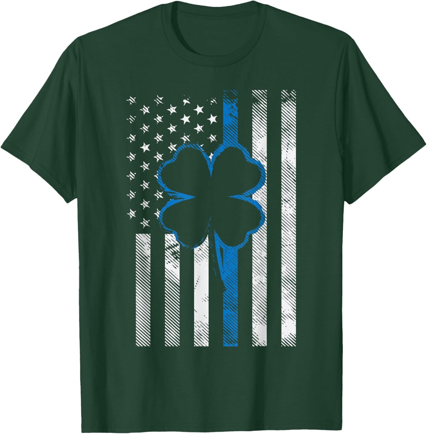 Thin Blue Line LE Cop Police Irish US Flag St Patricks Day T-Shirt - T-Shirt | Forest