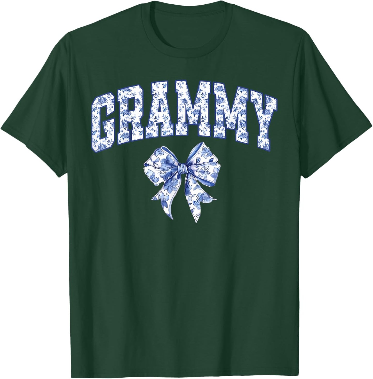 Grammy Coquette Toile Blue Bow Floral Family Matching T-Shirt - T-Shirt | Forest