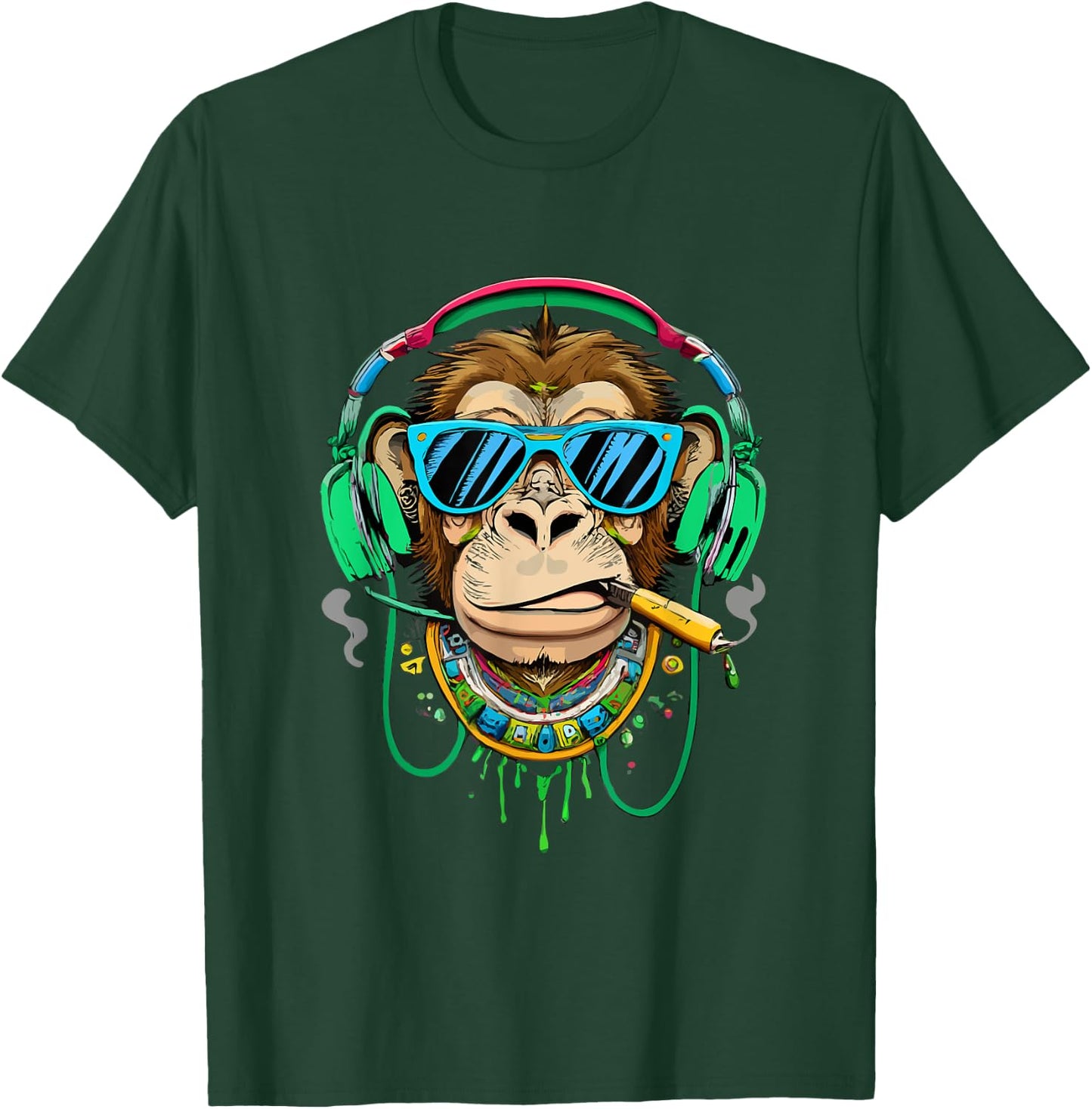 Monkey smoking cannabis, marijuana enjoys songs T-Shirt - T-Shirt | Forest