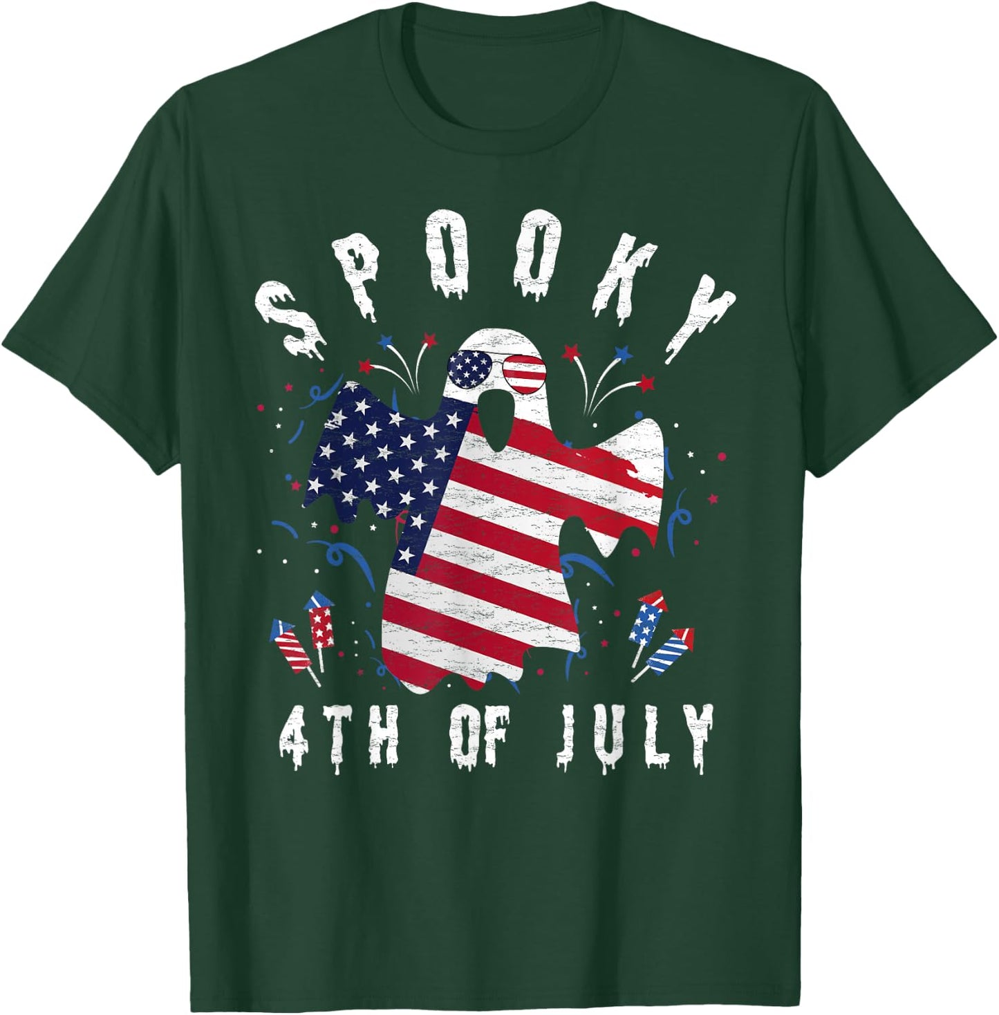 4th of July Spooky Funny Patriot Halloween Spooky Usa Flag T-Shirt - T-Shirt | Forest
