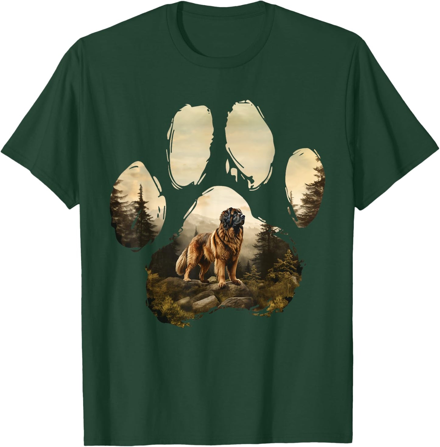 Leonberger Mountain Paw Design Dog Mom Dad Men Women Girls Kids T-Shirt - T-Shirt | Forest