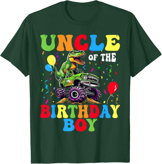 Uncle Of The Birthday Boy Dinosaur Monster Truck T-Shirt - T-Shirt | Forest