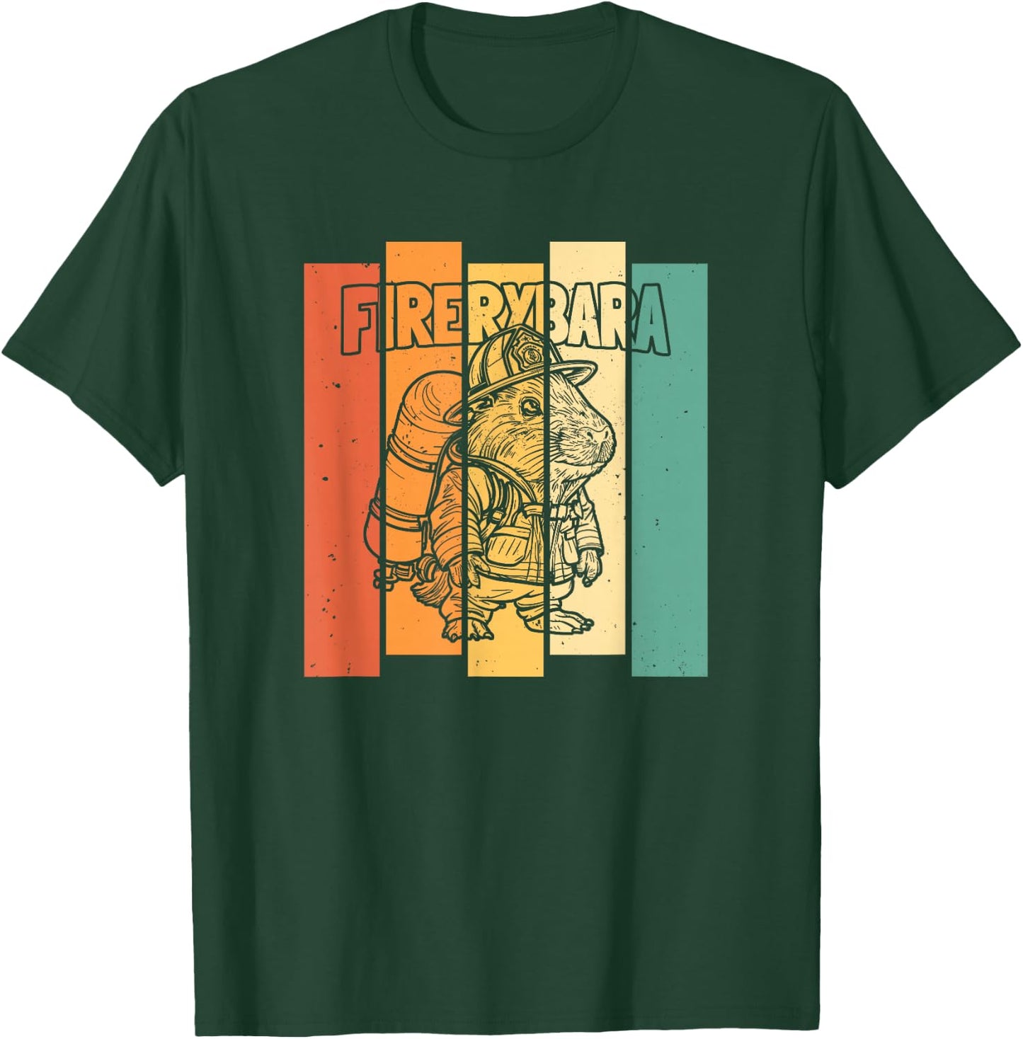 Firerybara - Fire Fireman Thin Red Line Firefighter Capybara T-Shirt - T-Shirt | Forest