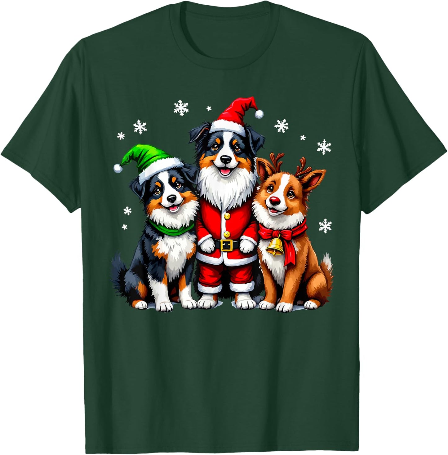 Australian Shepherd Christmas Dogs Funny Santa Reindeer Elf T-Shirt - T-Shirt | Forest