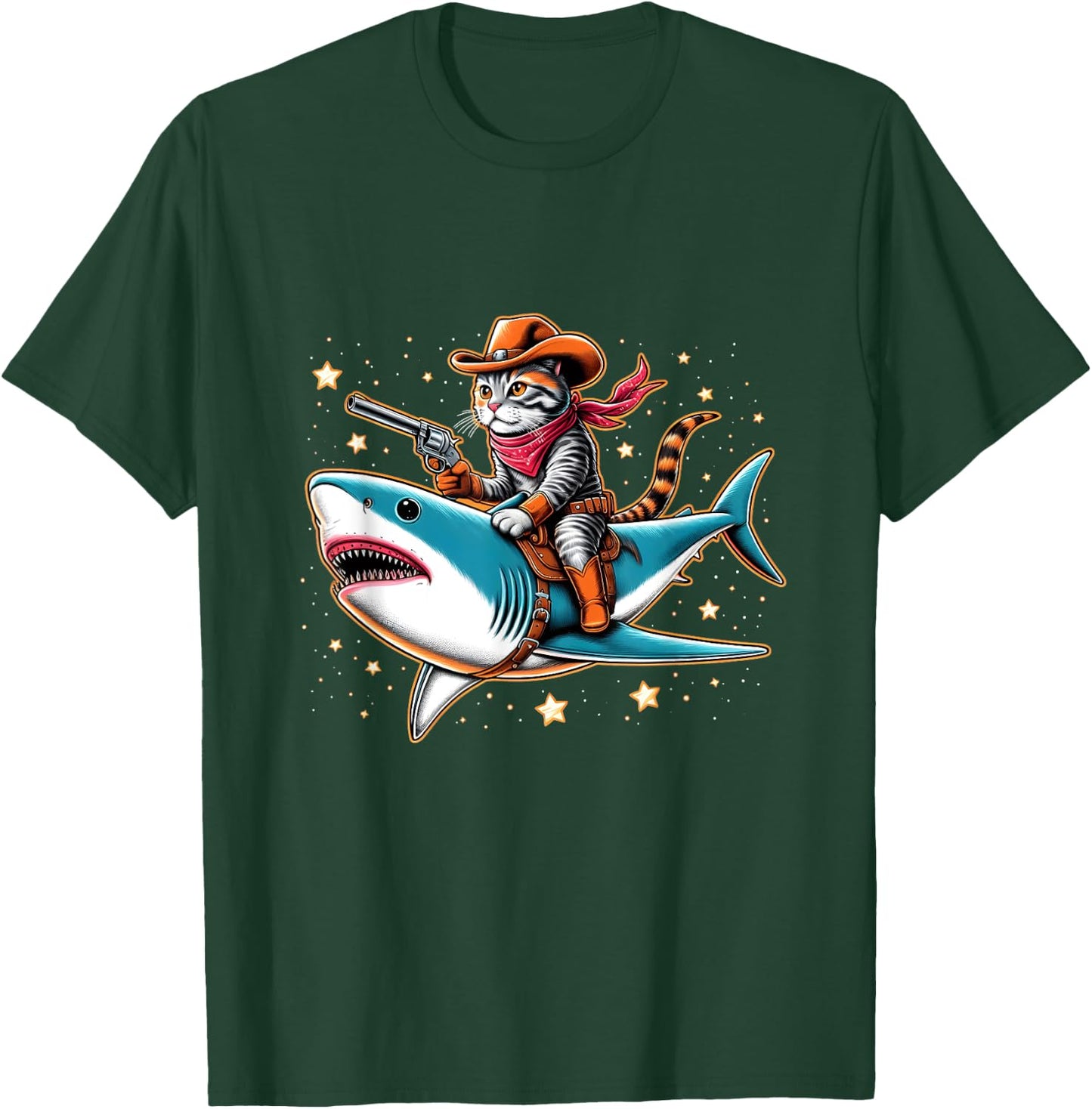 Cat Cowboy Riding A Shark In Space T-Shirt - T-Shirt | Forest