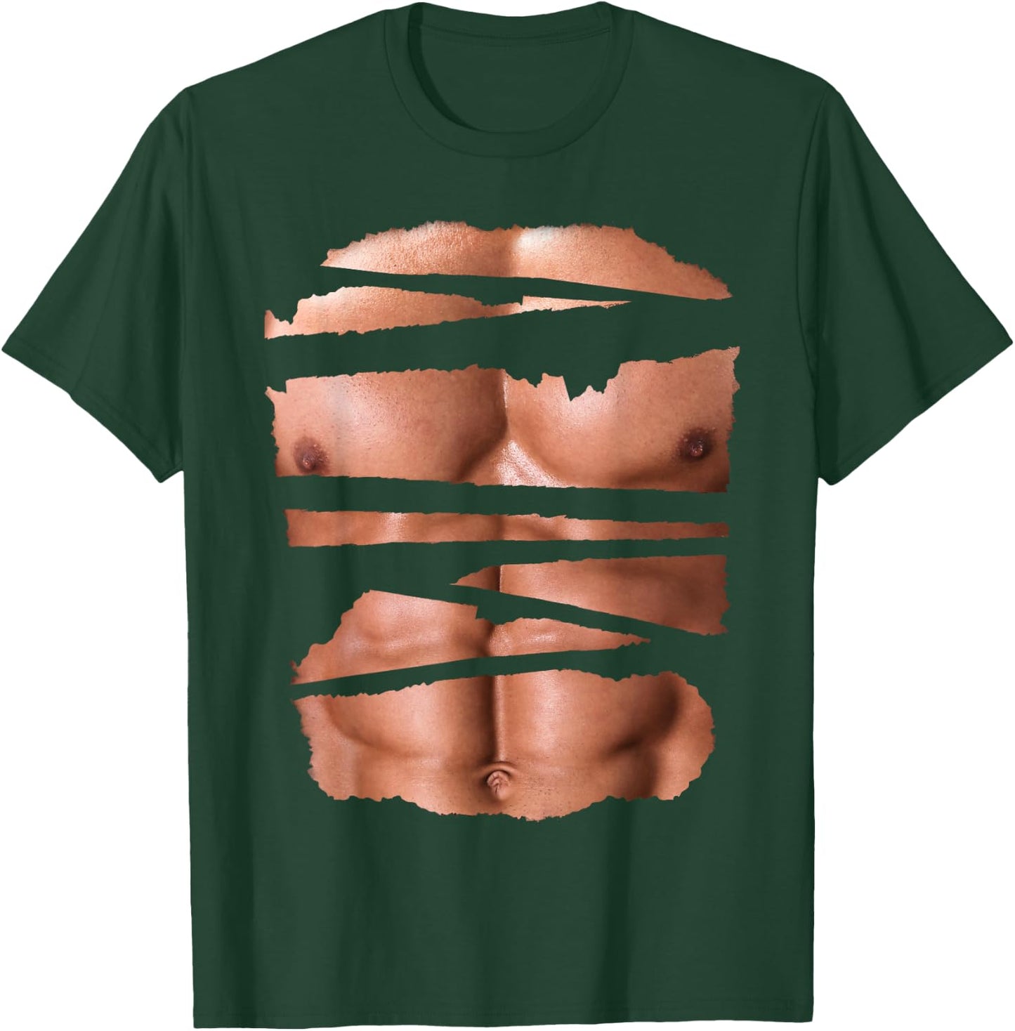 Funny Fake Muscles Fitness Model Chest Six Pack Abs Ripped T-Shirt - T-Shirt | Forest