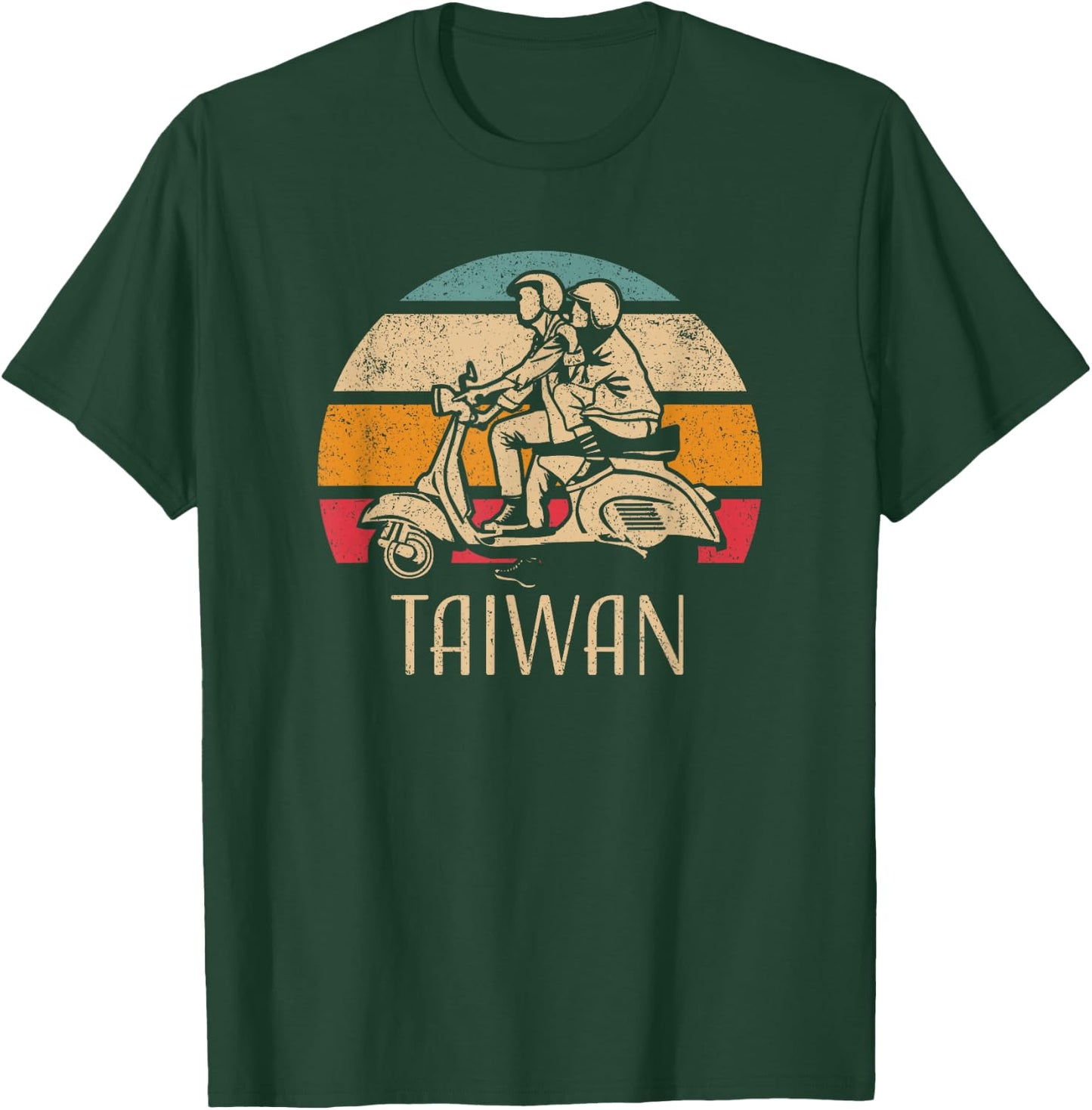 Taiwan Vintage Scooter Retro Sunset Distressed Design T-Shirt - T-Shirt | Forest