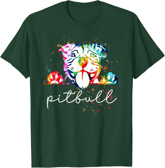 Pitbull Tie Dye Rainbow Dog Lover Men Women T-Shirt - T-Shirt | Forest