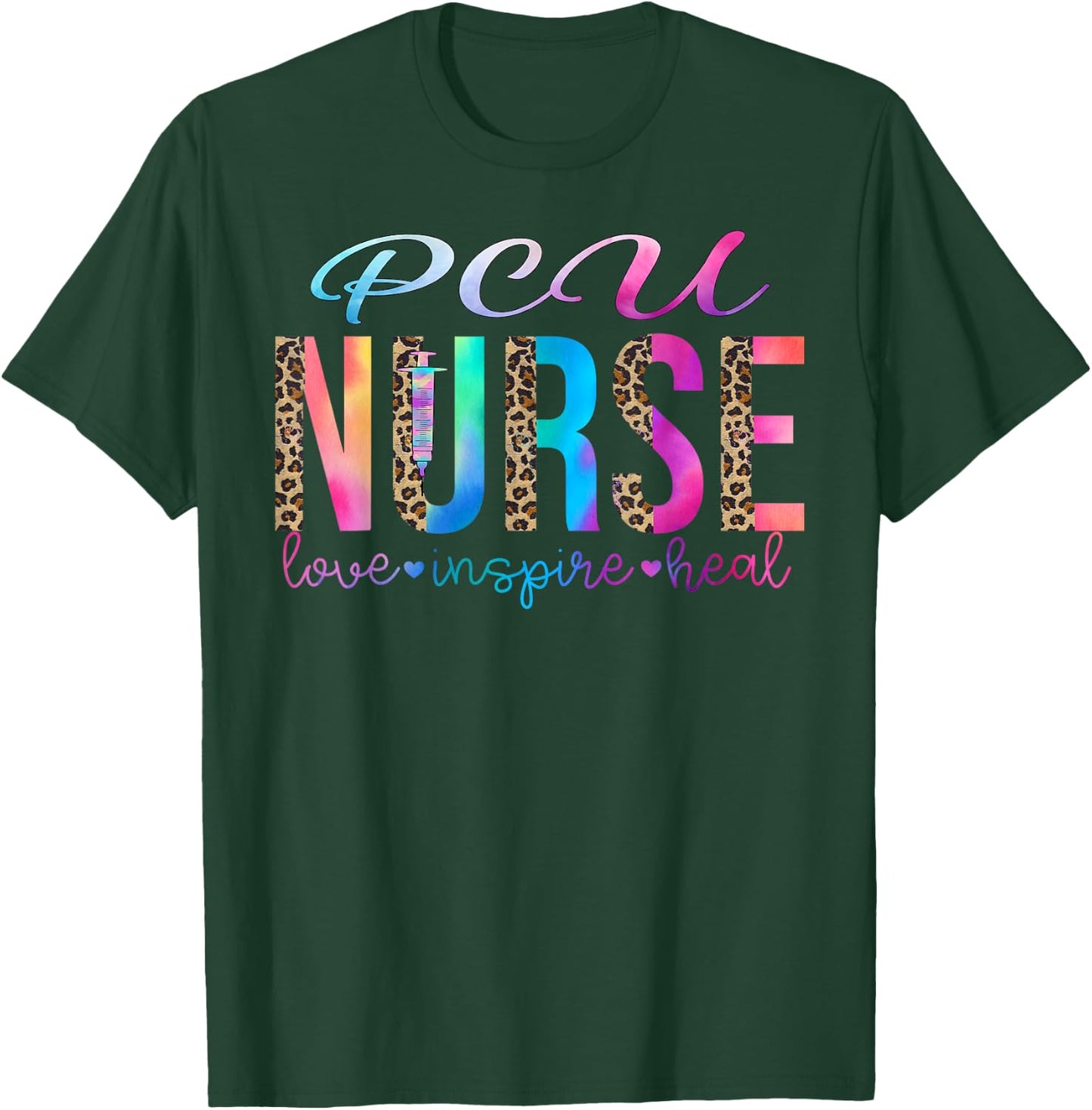 PCU nurse love inspire heal watercolor , Small, Black T-Shirt - T-Shirt | Forest