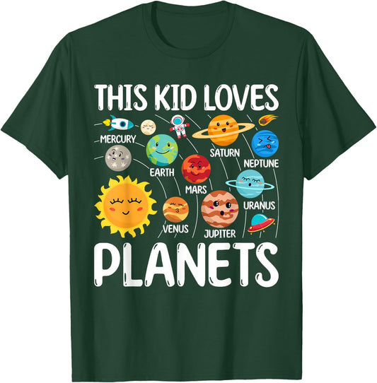 This Kid Loves Planets Solar Star System Science Kids Space T-Shirt - T-Shirt | Forest