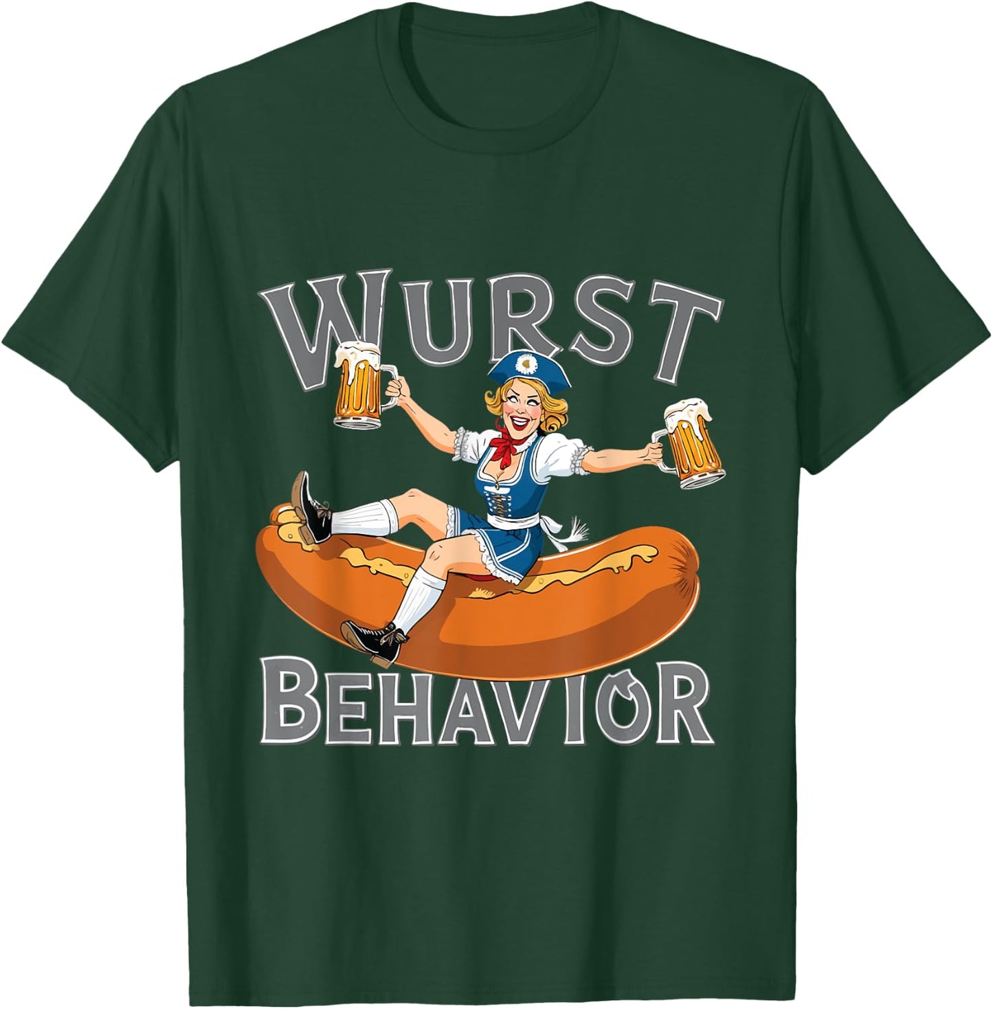 Wurst Behavior: Oktoberfest Bavarian Woman And Bratwurst T-Shirt - T-Shirt | Forest