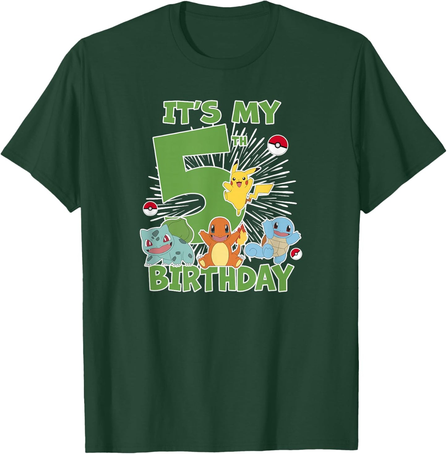 Pokémon It's My 5th Birthday Kanto Starters Celebration T-Shirt - T-Shirt | Forest