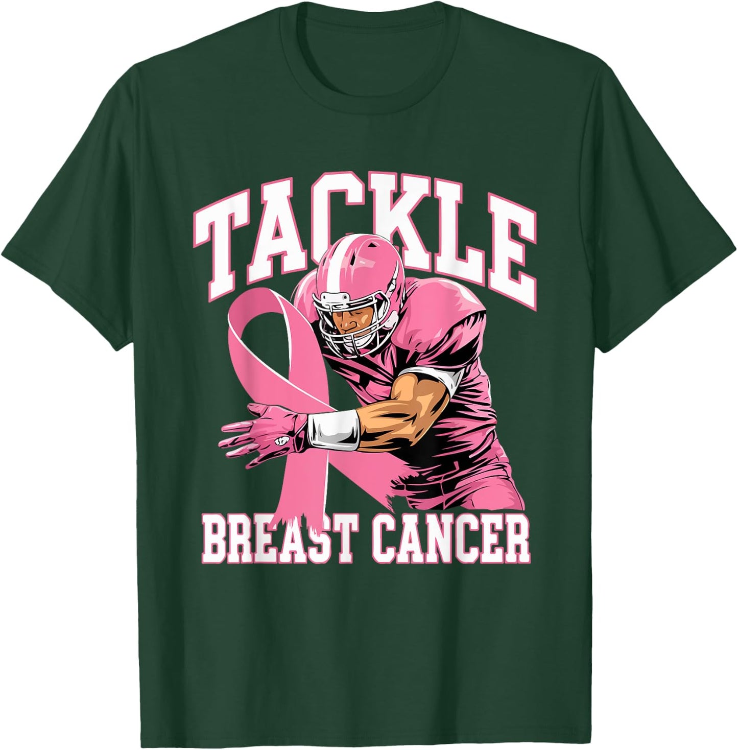 Tackle Breast Cancer Pink Ribbon American Fantasy Football T-Shirt - T-Shirt | Forest