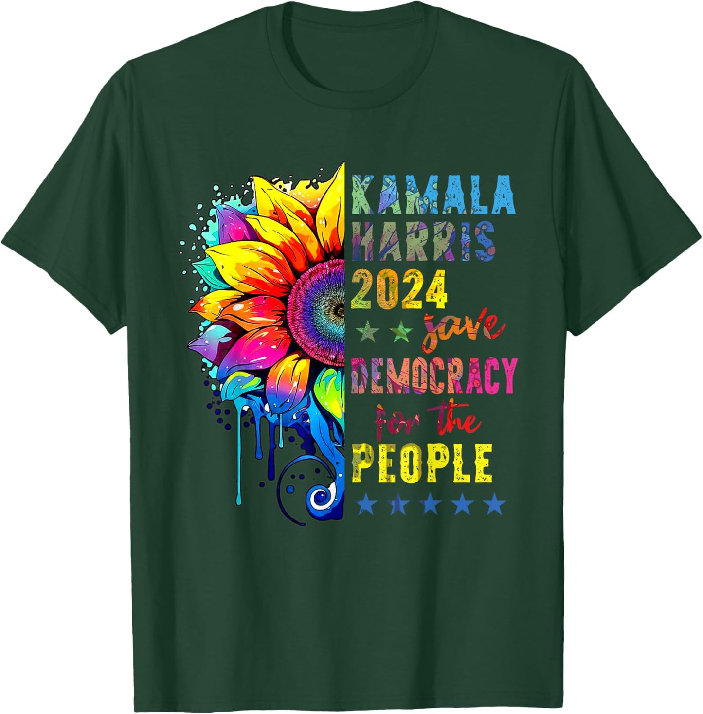 Kamala Harris 2024 Save Democracy For The People Sunflower T-Shirt - T-Shirt | Forest