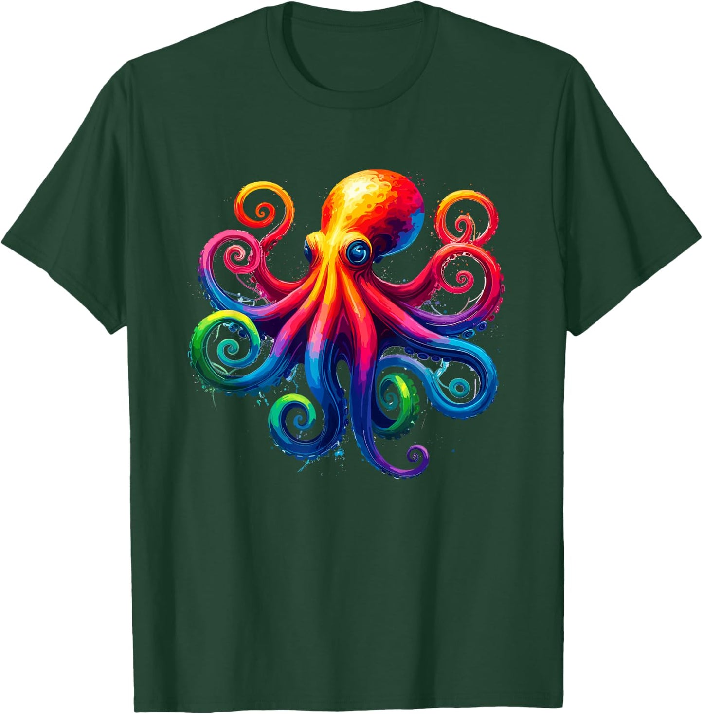 Vibrant Rainbow Octopus Psychedelic Art Sea Creature T-Shirt - T-Shirt | Forest