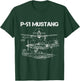 North American P-51 Mustang WW2 Fighter Blueprint T-Shirt - T-Shirt | Forest